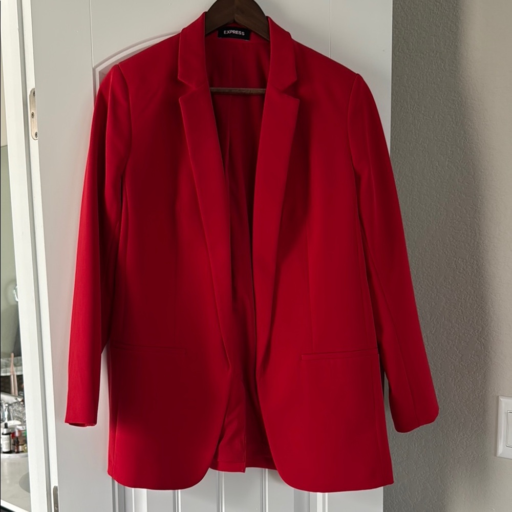 Express Red Oversized Blazer with Classic Lapel